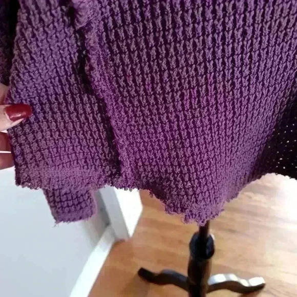 Free People Women'sPurple Sunset Waffle Knit Cold Shoulder Long Sleeve Sweater S - Picture 7 of 13